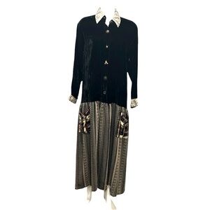 Alexa Ray vintage 90s artsy black velvet mix media drop waist shirt style dress